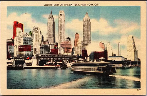 post card from the 1930's of Battery Maritime