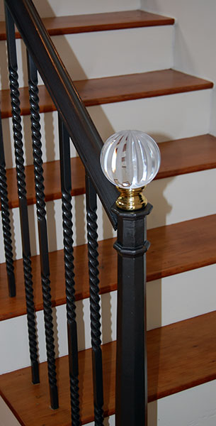newel post with crystal detail