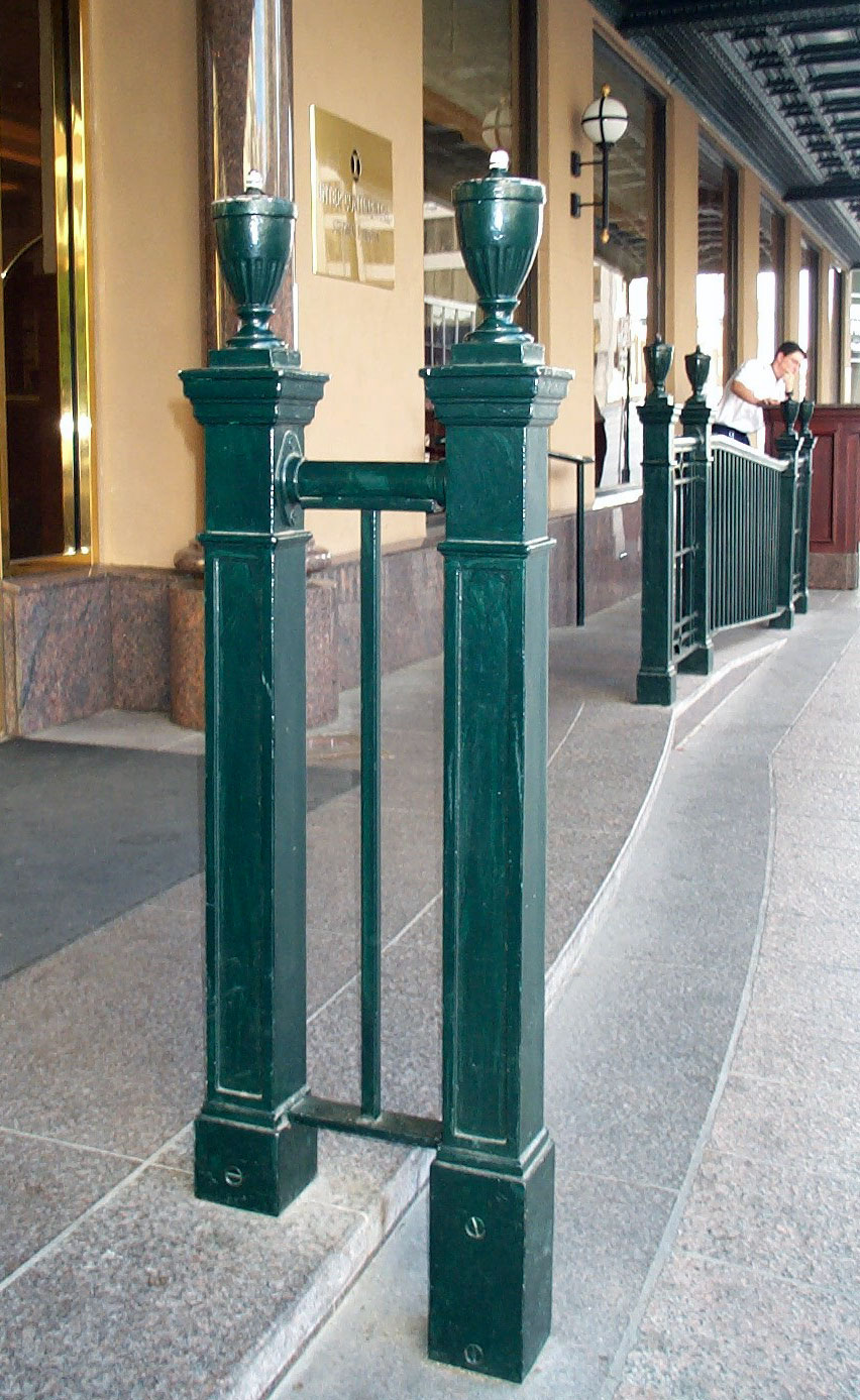 green newel posts, cast iron
