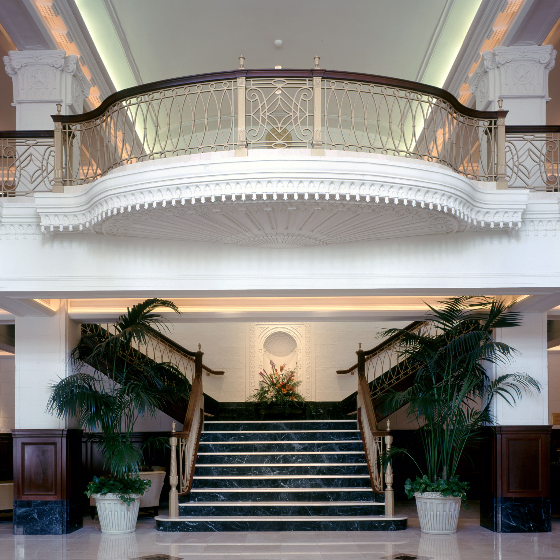 detail of balcony with newel posts in hotel located in austin texas