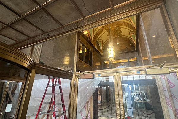 fisher building entrance under construction