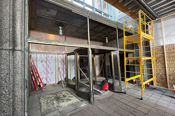 fisher building entrance under construction